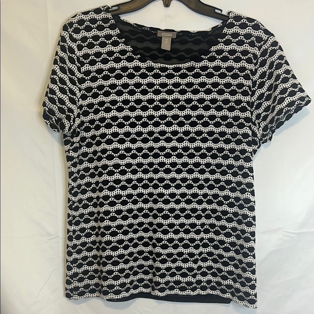 Women's, Chico's, Black and White Stripe Modest Blouse, Size 2
